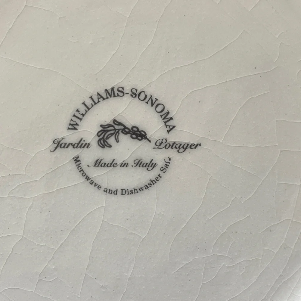Williams-Sonoma Hand-Painted Eggplant Decorative Bowl - Cream with Green Accent